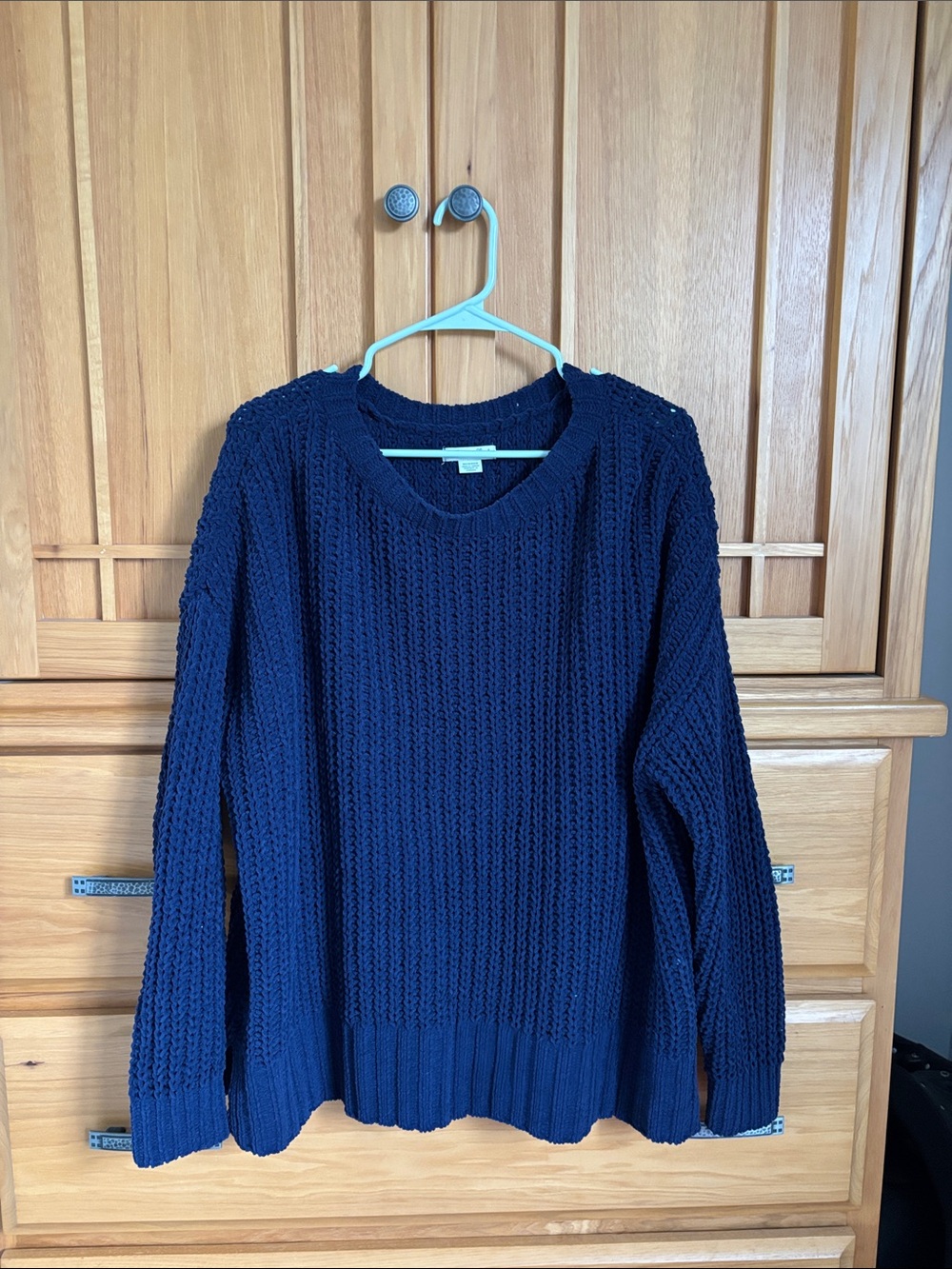 American Eagle Outfitters Navy Textured Crewneck Sweater